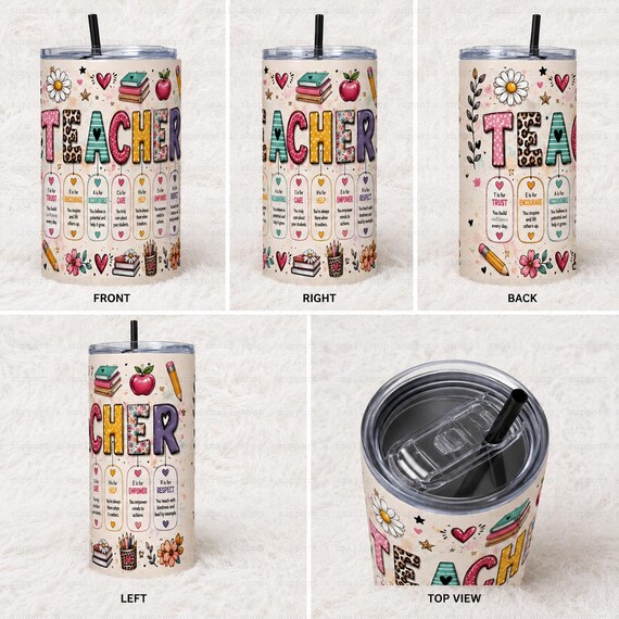 Colorful Teacher Tumbler Wrap PNG | Sublimation Design (Digital Download)
