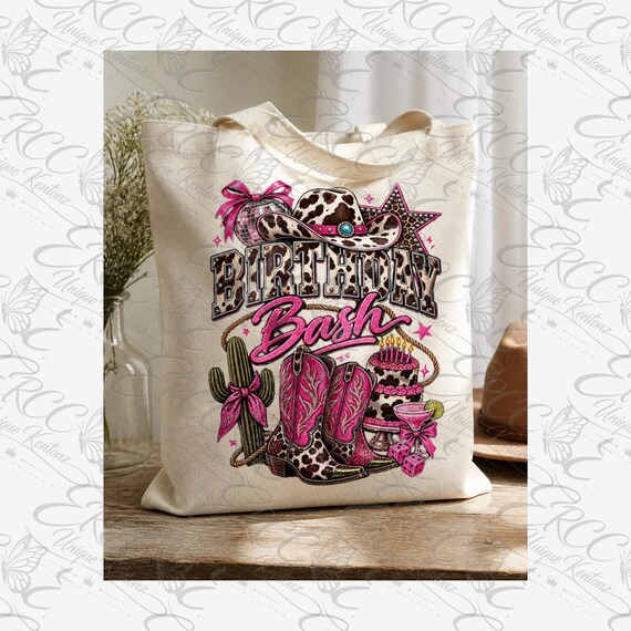 Birthday Bash Party Graphic | Cowgirl Theme, Pink & Leopard (Digital Download)