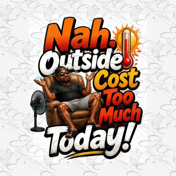 Funny Hot Season Digital PNG Graphic, Man Relaxing Indoors (Digital Download)