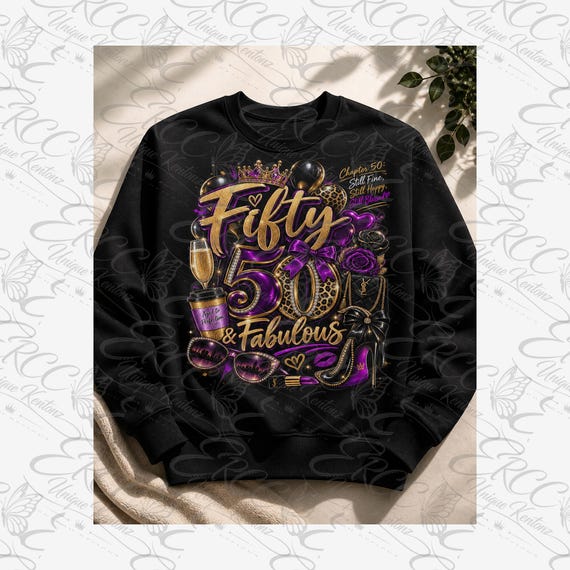 50th Birthday Digital PNG | Glittery Purple & Gold Design (Digital Download)
