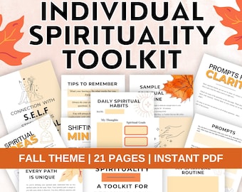Kit de herramientas de espiritualidad individual con tema de otoño / Libro de trabajo de viaje espiritual imprimible / Indicaciones del diario espiritual y rastreador de hábitos