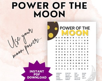 Moon Phases Word Search Printable | Moon Print | Spiritual Activity Sheet