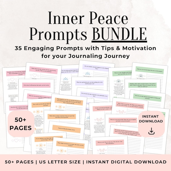 Inner Peace Journal Prompts, Mindfulness Journal, Self Reflection Journal, Self Love Journal, Spirituality Journal, Gratitude Journal