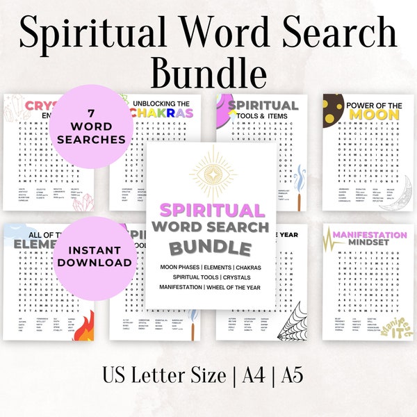 Spiritual Word Search Bundle | Printable Spiritual Activity Sheet | Spiritual Printable PDF | Manifestation Printable | Chakra Printable