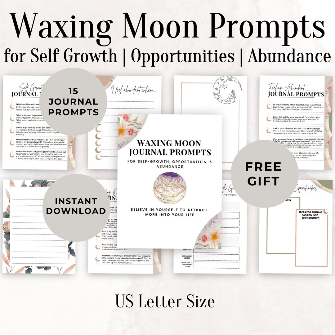 Waxing Moon Journal Prompts Printable Pages Download Moon Phases
