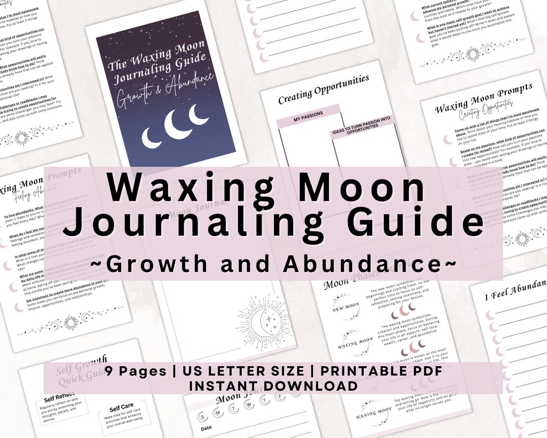 Waxing Moon Journal Prompts Workbook for Growth and Abundance Moon