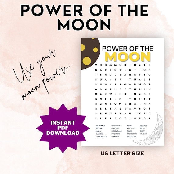 Moon Phases Word Search Printable Moon Print Spiritual Etsy