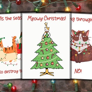 Divertente Gatto Scontroso Biglietti d'auguri Pacchetto natalizio inglese stampabile