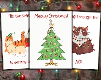 Funny Grumpy Cats Greeting Cards Christmas Bundle English Printable