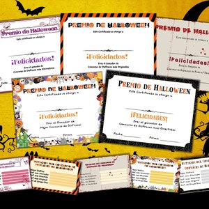 Certyfikaty na jesienne wydarzenie Halloween do wydrukowania w języku hiszpańskim oraz pakiet kart do głosowania
