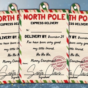 Etykieta na prezent do wydrukowania na Boże Narodzenie Specjalna etykieta Świętego Mikołaja Vintage Santa Signature Kids
