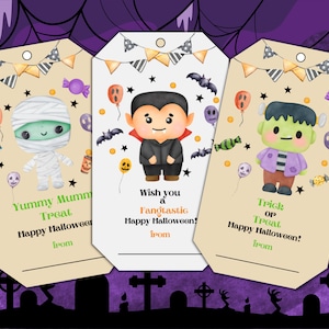 Angielski Wydrukuj Akwarela Halloween Torba na smakołyki Tagi dla dzieci Wypełniane – Pastelowe