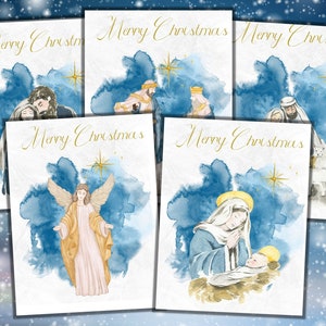 Kerststal kerstkaarten bundel Engelse afdrukbare aquarel