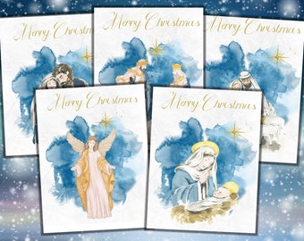 Nativity Christmas Greeting Cards Bundle English Printable Watercolour