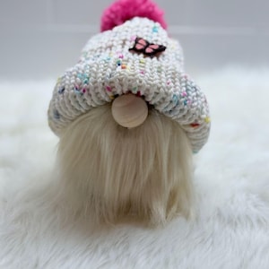 Handmade Knitted Gnome with Confetti Beanie, Colorful Shelf Sitter Gnome Decor, Whimsical Home Accent