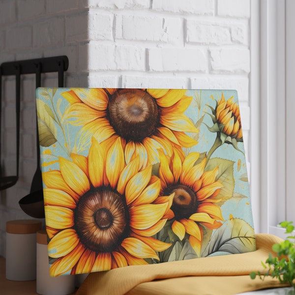 Bright Sunflower Glass Cutting Board, Housewarming Gifts, Kitchen Essentials, Gifts for Her