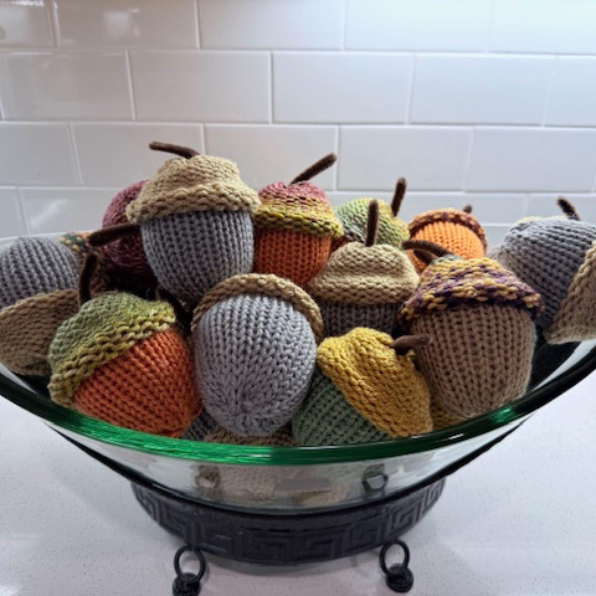 Handmade Knitted Acorn Decor: Rustic Fall Table Accent