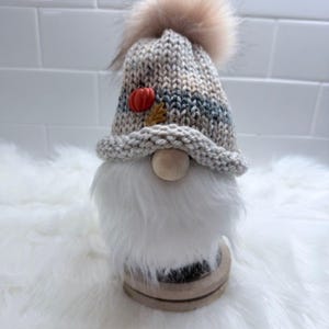 Handmade Fall Gnome, Autumn Decor Gnome, Rustic Tiered Tray Accent, Knitted Hat Gnome, Cozy Fall Decoration
