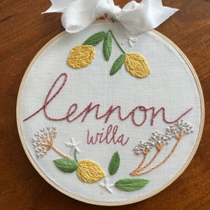 Personalized embroidery hoop, hand embroidered , custom birth announcement, baby shower gift