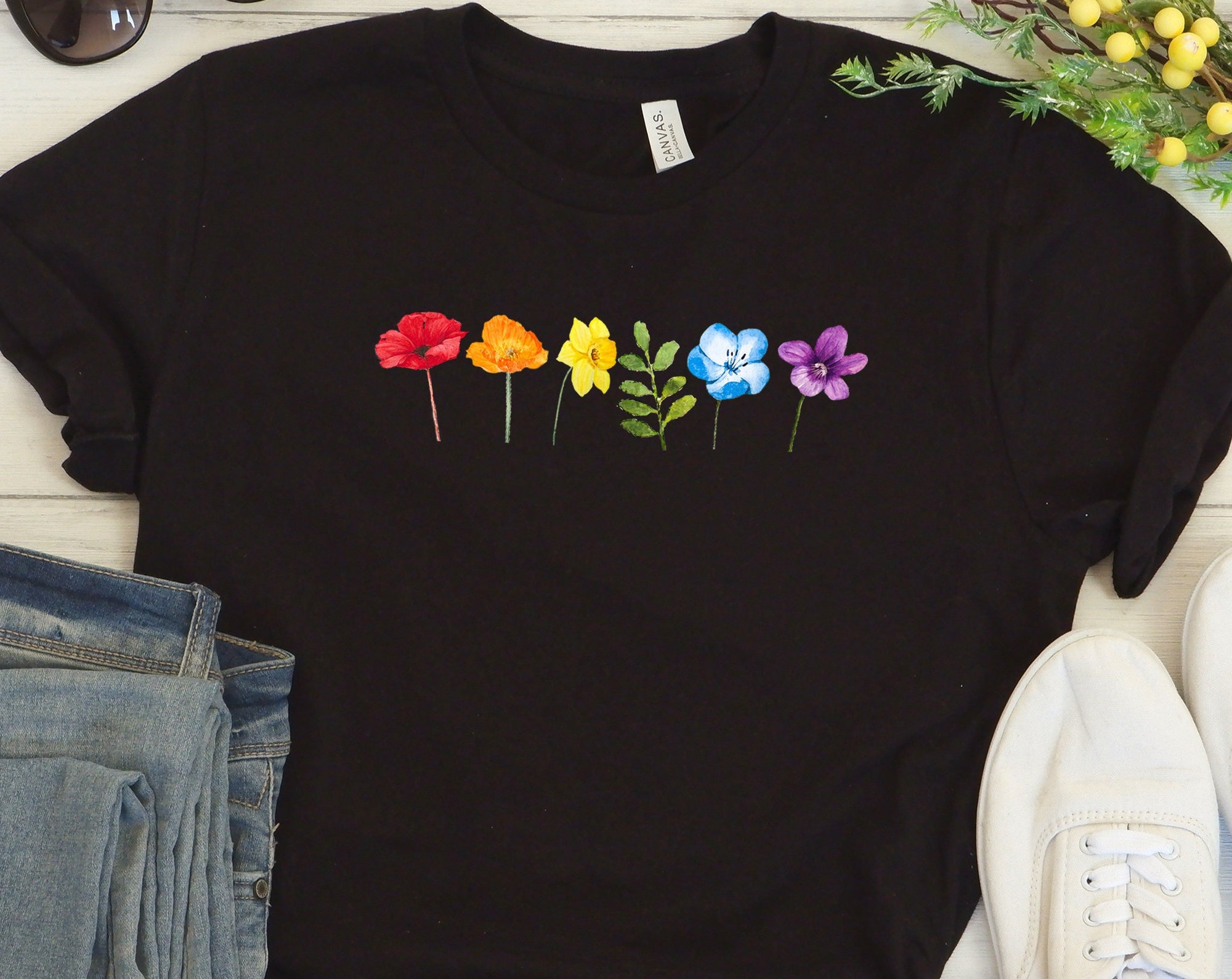 Discover Pride LGBTQ Flowers Watercolor T-Shirt