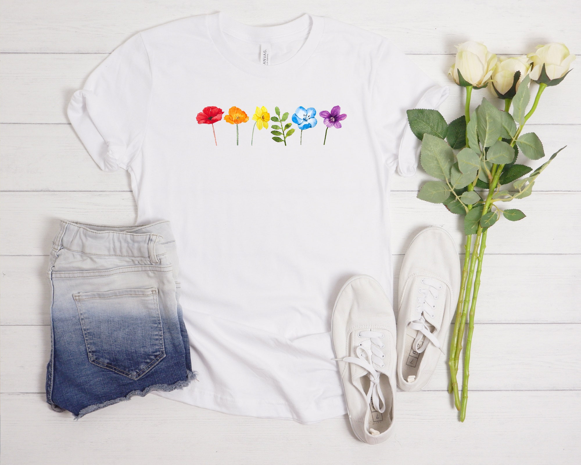 Discover Pride LGBTQ Flowers Watercolor T-Shirt