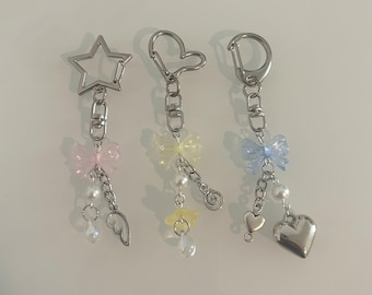 Cute Blue Pink Yellow Bow Keychains, Handmade Kawaii Bag Accessories