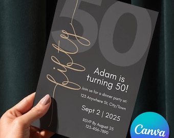 Modern 50th Birthday Invitation: Editable Canva E-Invite (Digital Download