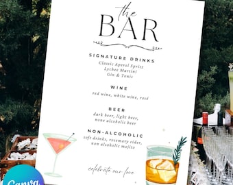 Editable Wedding Bar Menu Sign: His & Hers Cocktails (Canva Template, Digital Download)
