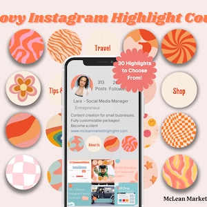 30 Instagram Highlight Covers, Groovy Covers voor Instagram, Instagram iconen uit de jaren 90, Retro Instagram Stories, Oranje Tekst Instagram Story Covers