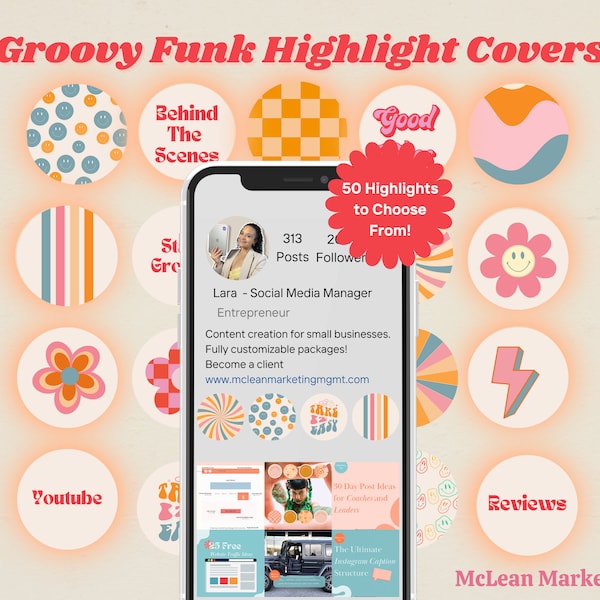 50 Instagram Highlight Covers, Groovy Covers for Instagram, 90s Instagram icons, Retro Instagram Stories, Pink Text Instagram Story Covers