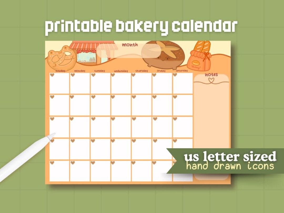 Kawaii Bakery Calendar Printable Planner Printable Calendar