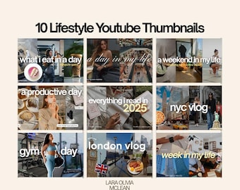 10 Editable YouTube Thumbnail Templates – Minimalist Aesthetic Canva Designs, DIY Video Covers, YouTube Branding Kit, Neutral and Clean