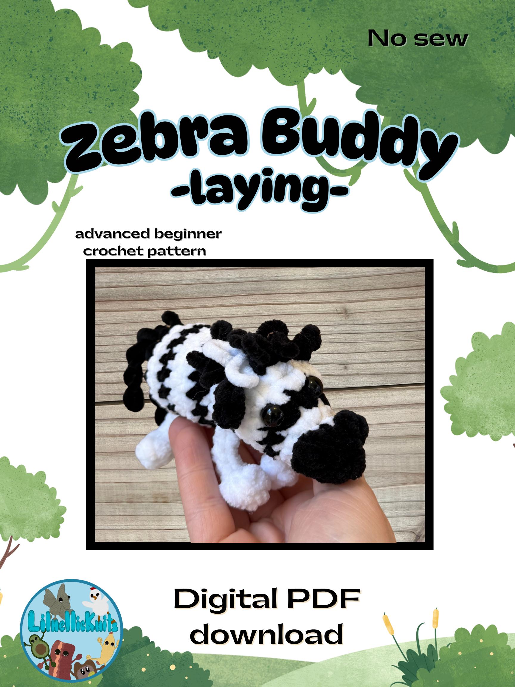 40 Zebra Crochet Patterns for Amigurumi, Blankets, Nursery Decor, and Handmade Gifts 34 Laying Zebra Buddy crochet