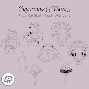 Dark Cottagecore Clipart Bundle – Gothic Floral Botanicals, Witchy Moths, Academia Illustrations (SVG, PNG) image 5