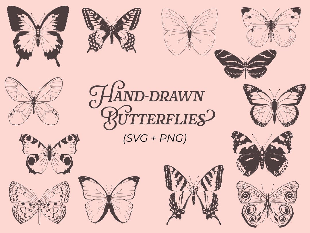 Hand-drawn Butterfly Clipart Bundle – SVG, PNG Files for Crafts ...