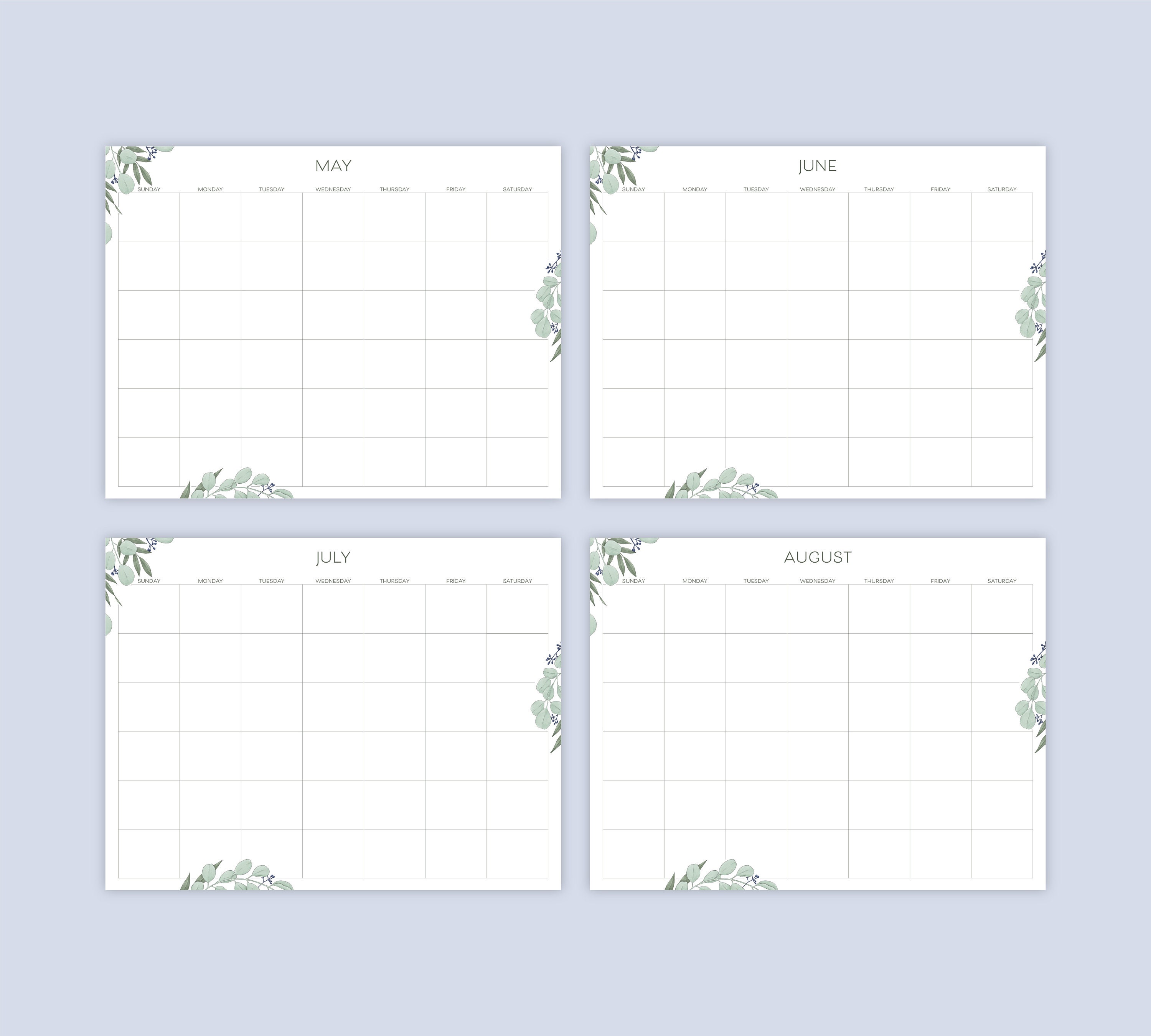 Eucalyptus Floral Monthly Calendar Printable, Modern Chic (PDF, JPG) - Etsy