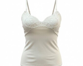 Vintage White Lace Trim Camisole Slip Top With Adjustable Straps Womens Small