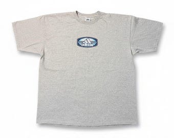 Adidas T-shirt Vintage Gray Blue Logo T-Shirt Mens 2XL 1990s