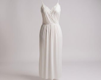 Vintage White Sheer Nylon Lace Trim Nightgown With Spaghetti Straps Women Medium