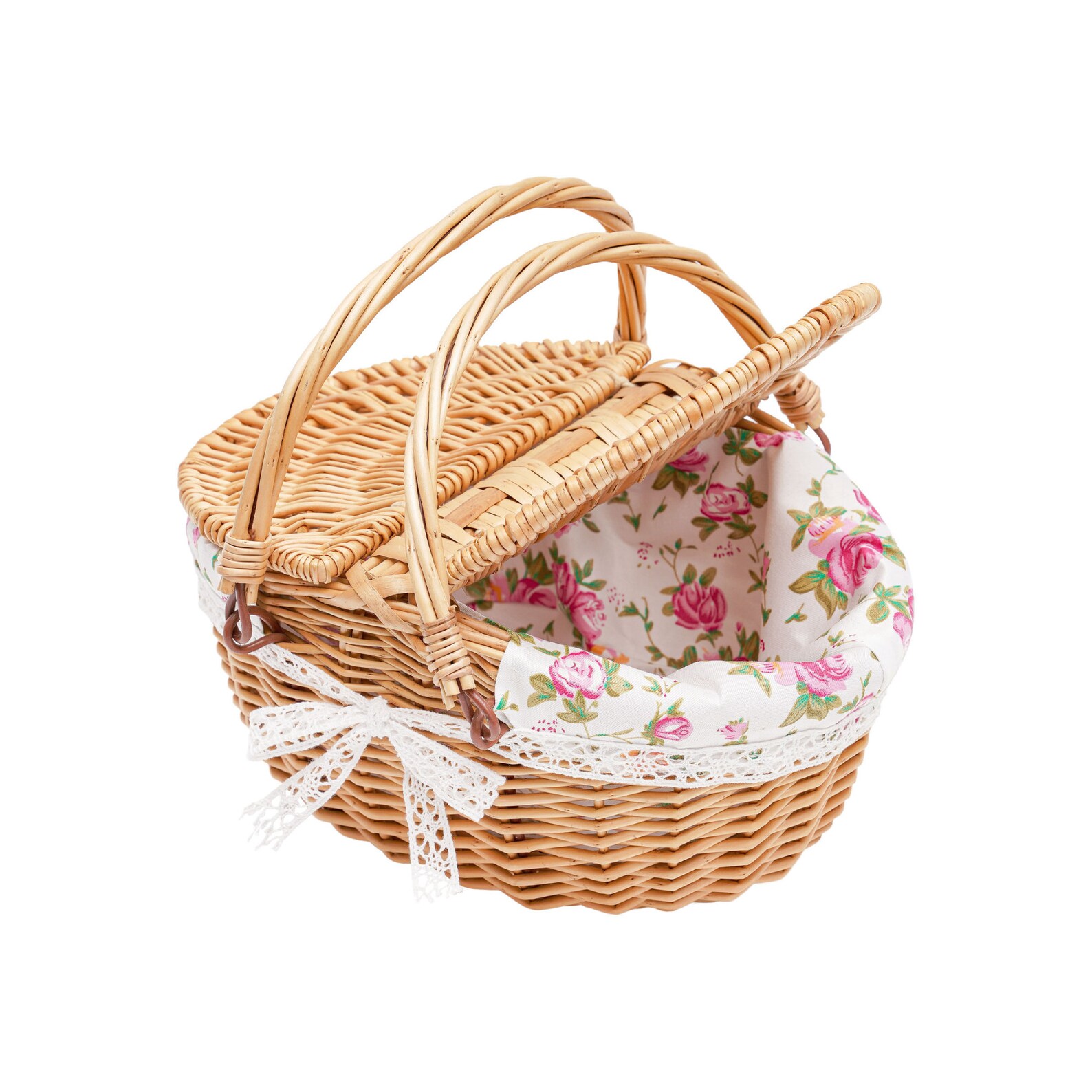 Wicker Picnic Basket With Oval Double Lidded and Handle Etsy