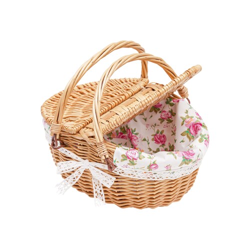 Wicker Picnic Basket With Oval Double Lidded and Handle Etsy