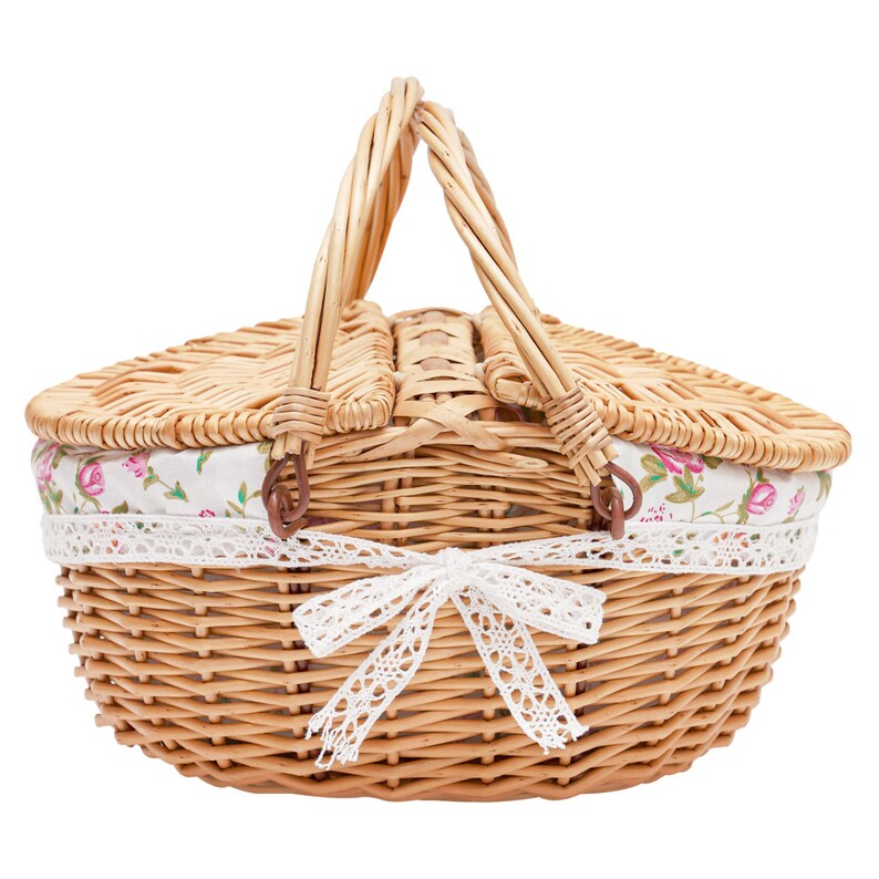 Wicker Picnic Basket With Oval Double Lidded and Handle Etsy