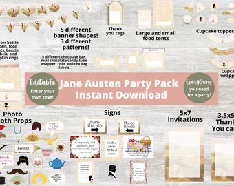 Pacchetto stampabile Jane Austen Party, Pacchetto stampabile Jane Austen Party, Pacchetto stampabile Jane Austen Party, Set stampabile Jane Austen Party