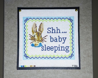 Peter Rabbit Needlepoint Canvas | "Shh... Baby Sleeping" Nursery Decor