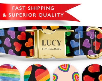 Rainbow Pride Dog Collar, Custom Dog Collar with Name, Funky Dog Collars Girl, Cute Dog Collars  Girl, Patterned Dog Collars, LGBTQ Collars