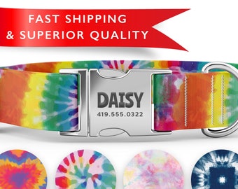 Personalized Dog Collars, Custom Dog Collars with Name, Tie Dye Dog Collars