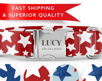 Patriotic Dog Collars Personalized with Name, 4th of July Dog Collars, American Flag, Red White and Blue Dog Collars, Boy Dog Collars