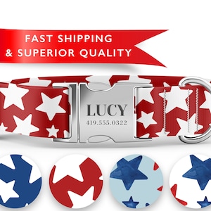 Patriotic Dog Collars Personalized with Name, 4th of July Dog Collars, American Flag, Red White and Blue Dog Collars, Boy Dog Collars