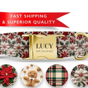 Collar navideño para perro, collar personalizado para perro, collar grabado para perro, regalo navideño para perros y gatos