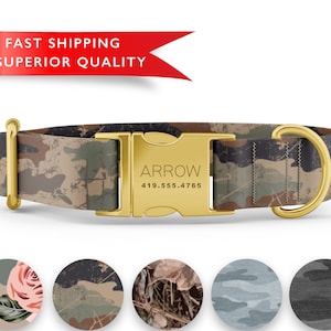 Camo Dog Collar Personalized, Custom Dog Collar with Name, Camo Print Dog Collar, Cute Girl Boy Dog Collars, Rose Gold Silver Buckle